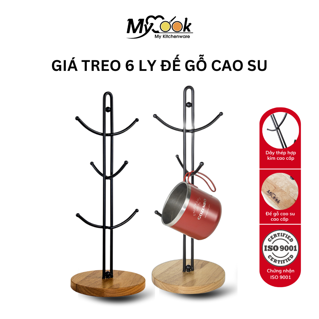 Giá treo ly bằng dây thép (Đế gỗ cao su)