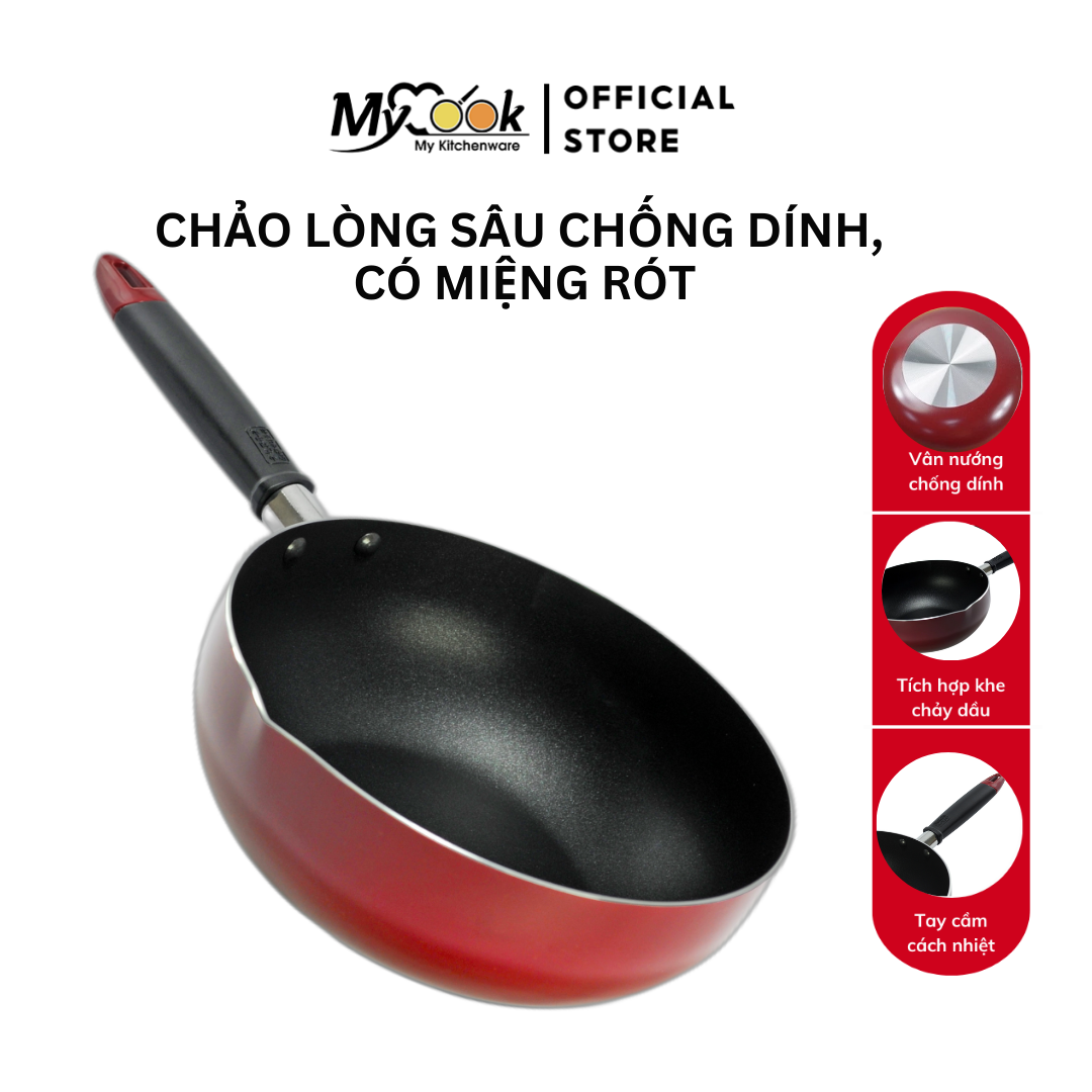 Chảo lòng sâu chống dính có miệng rót